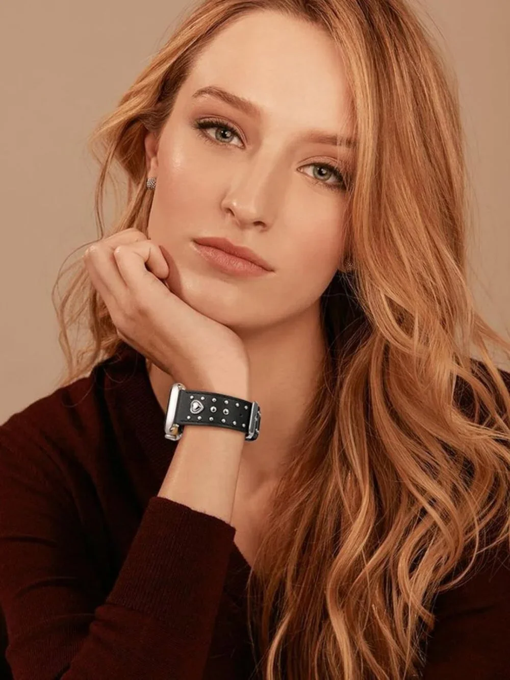 Stylish Studded Leather Band for Apple Watch - Women's Adjustable Wrist Strap